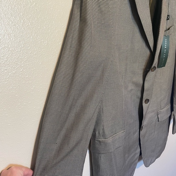NWT Oscar De La Renta 100% Mulberry Silk Blazer 42L Houndstooth 3 Button - Picture 2 of 13